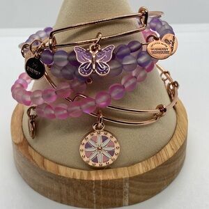 Alex and Ani Pink & Purple Bracelet Set of 4 in Shiny Rose Gold/Like New
